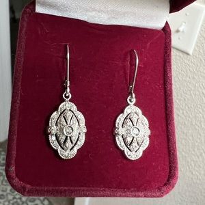 14k Solid White Gold & Diamond Dangle Earrings